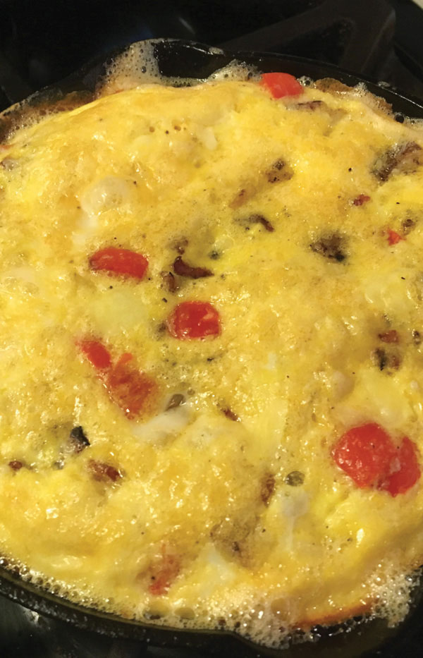 Close up of the Fabulous Frittata in a cast iron pan.